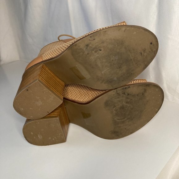 Aldo 'Sevilan' Open Toe Bootie with Lace Ups Size 7 1/2 Tan and Mesh Leather - Picture 7 of 8